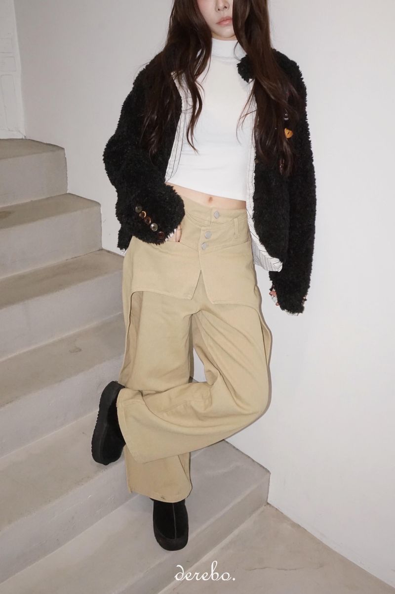 Layered cotton wide casual pants