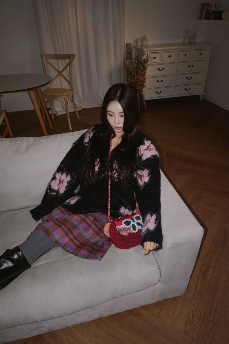 wool checkered midi wool skirt