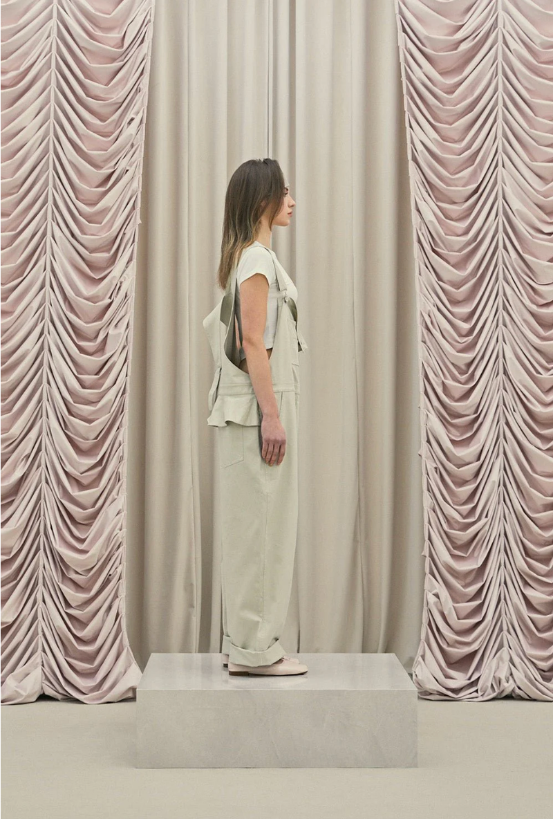Frill baggy overalls - beige