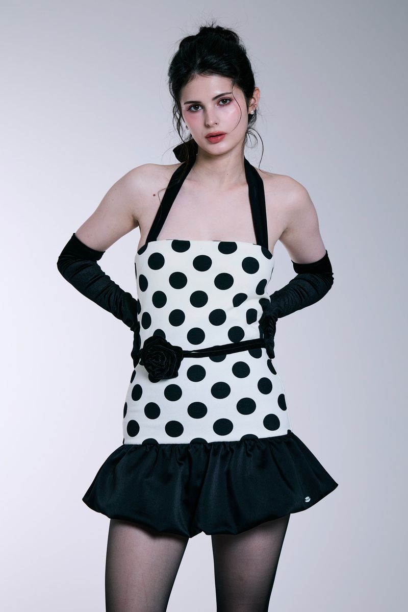 Midnight Bloom Dress (Ivory Dot)