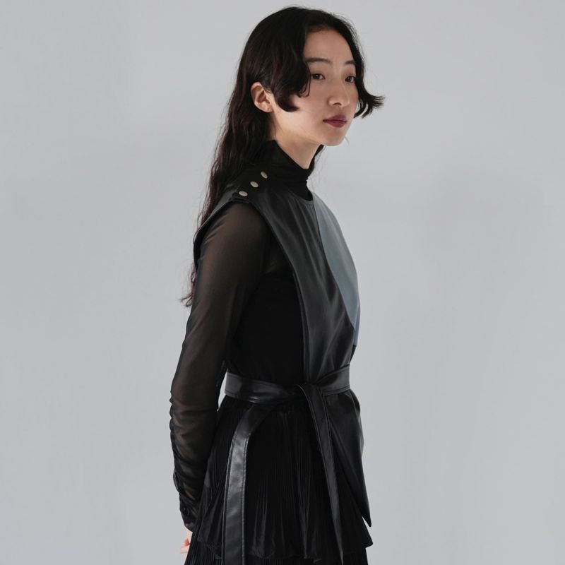 patchwork fake leather vest