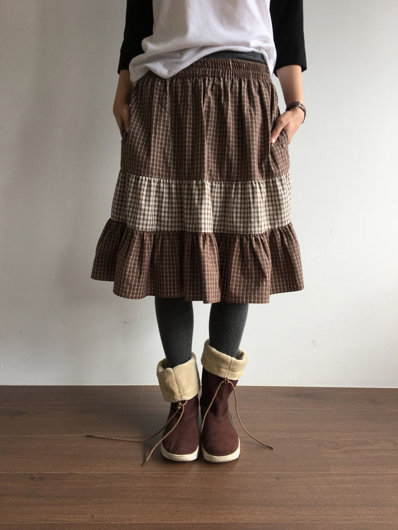 Fold check skirt (3color)