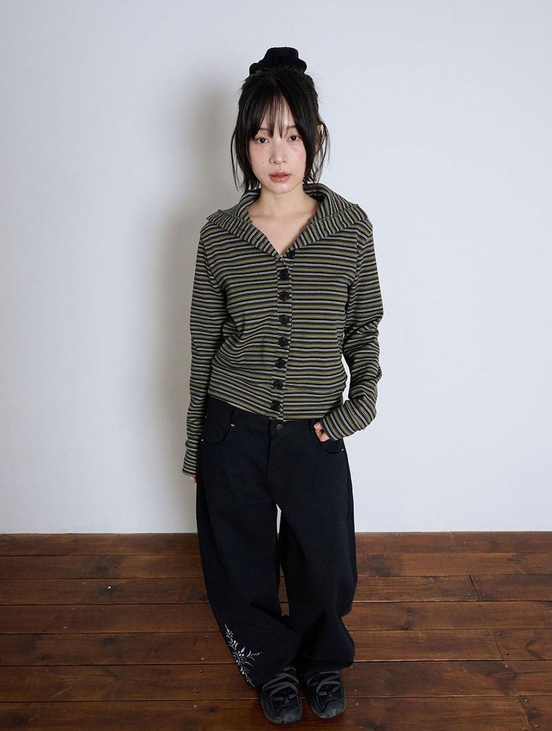 LOW-RISE FLOWER EMBROIDERY PANTS
