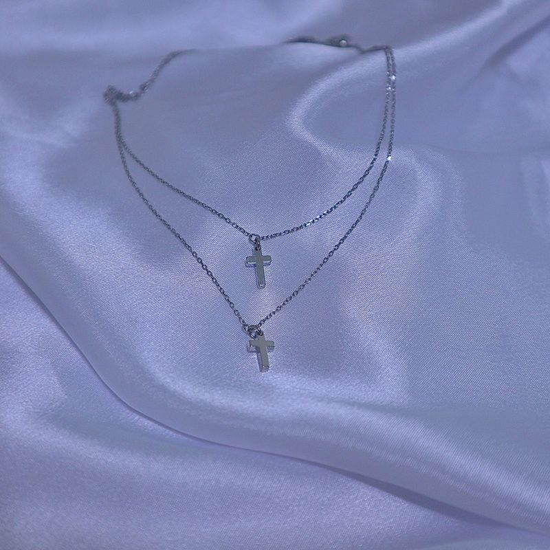 Double mini cross layered necklace