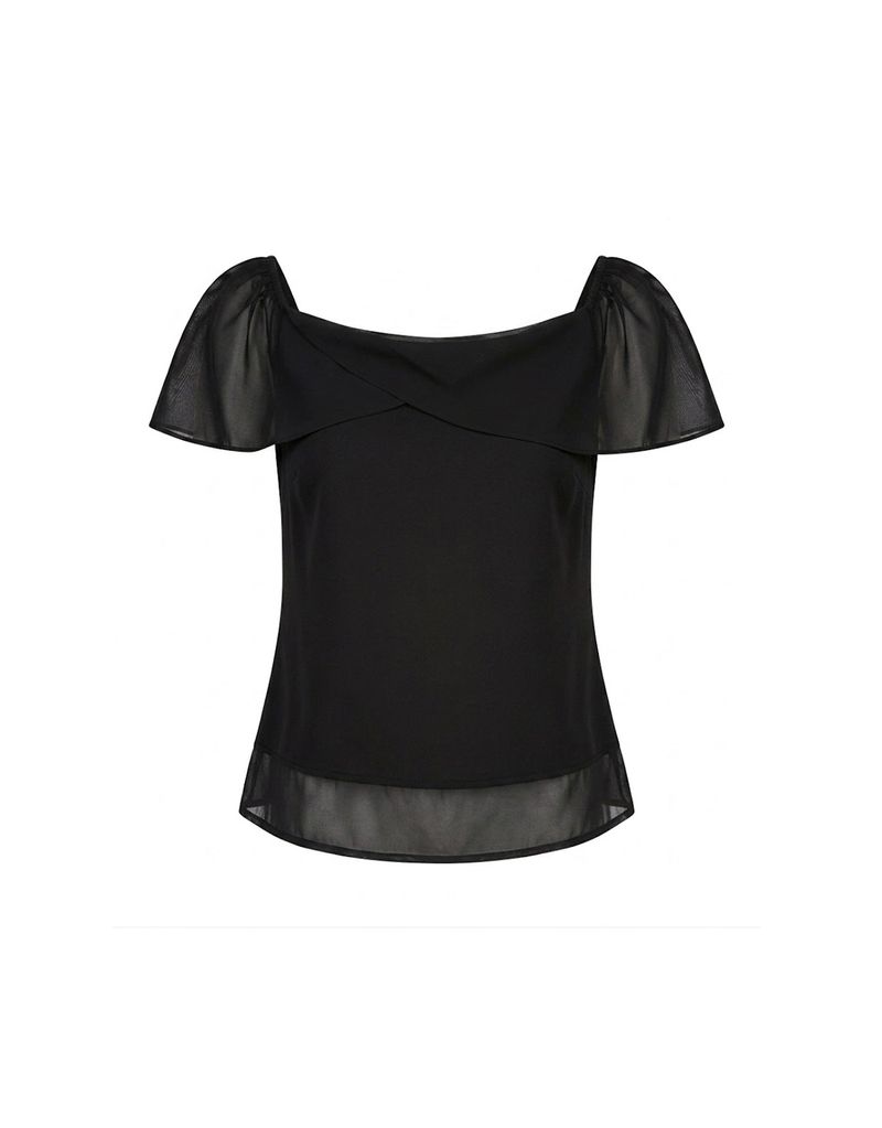 Muren Sheer Off-Shoulder Layered Blouse Black