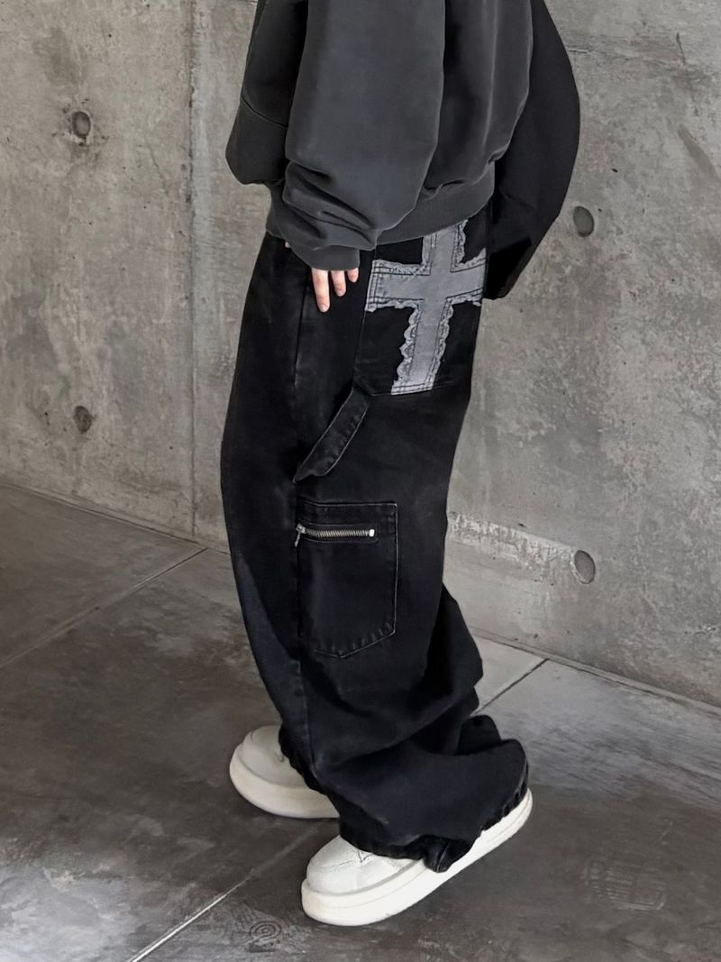 back cross carpenter denim pants