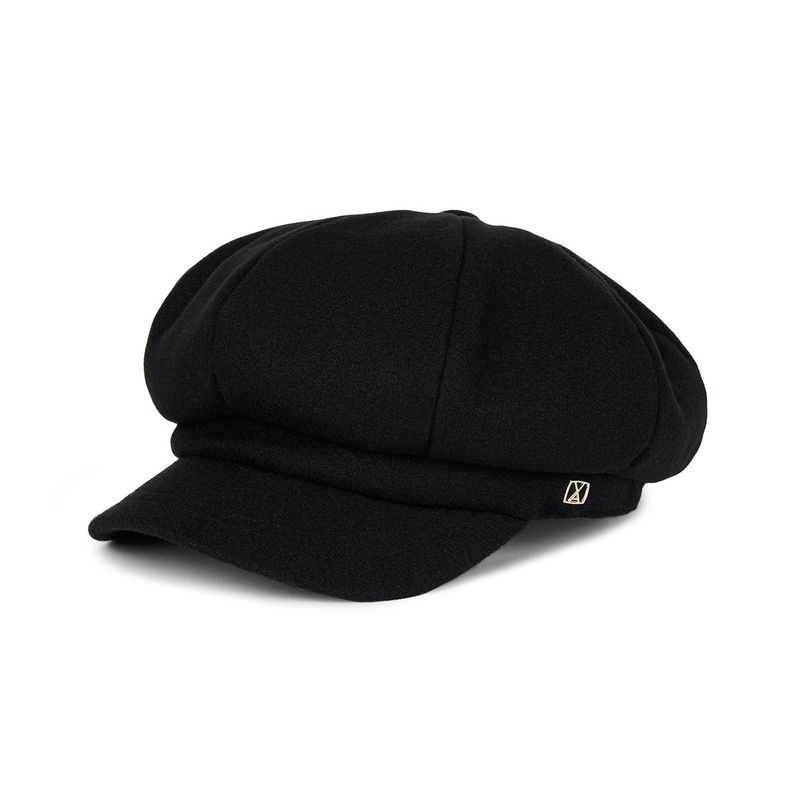 VA Square Stud Wool Newsboy Cap / Black
