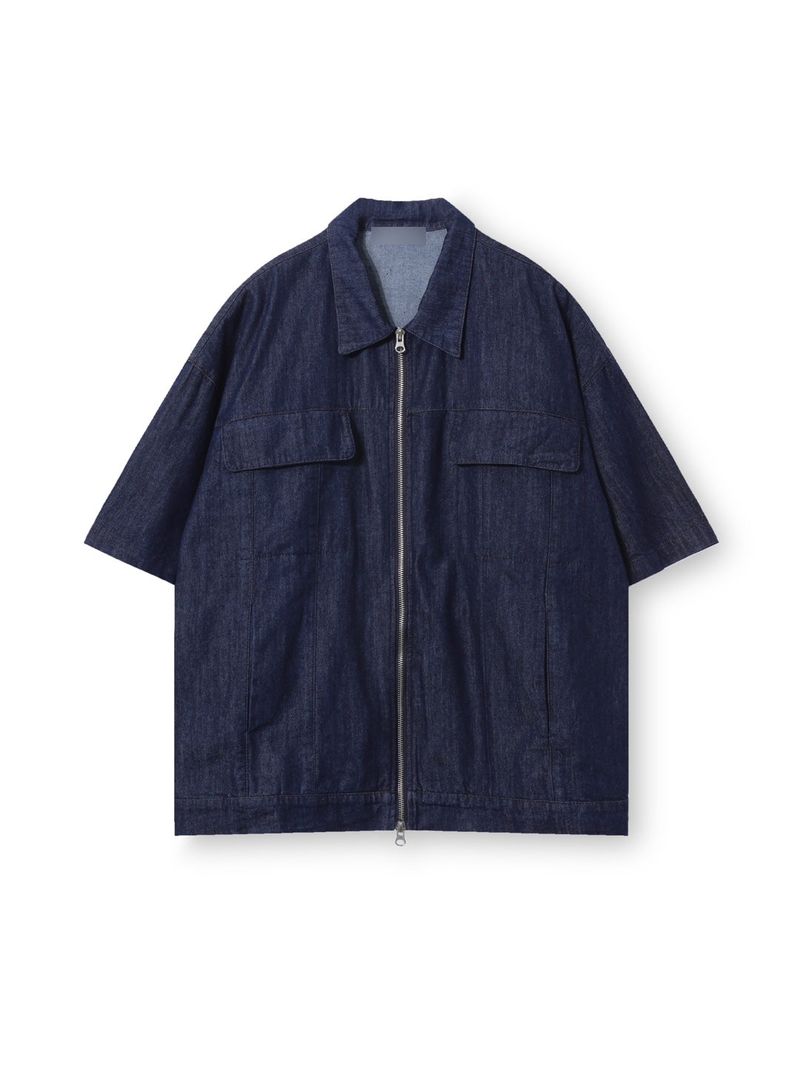 Two way denim short sleeve zip-up jacket 2C