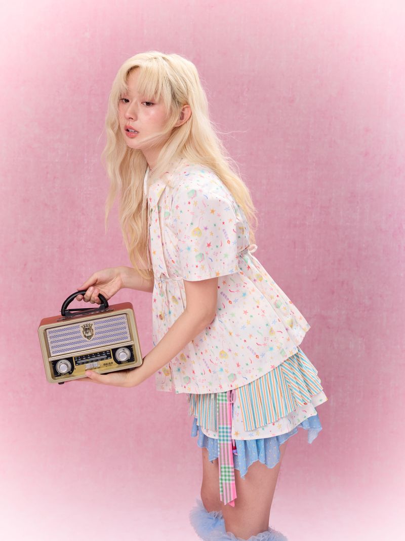 Best Day Ever Pleated Shirt (White)