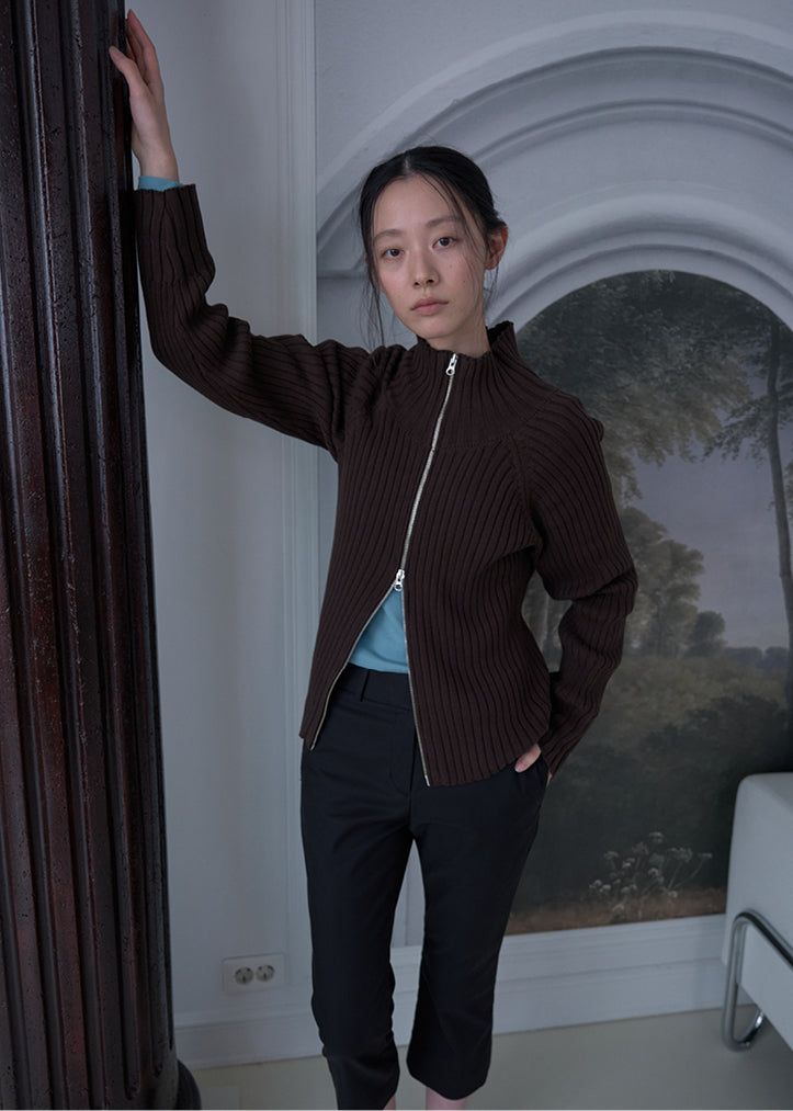 Zen High Neck Cardigan (Brown)