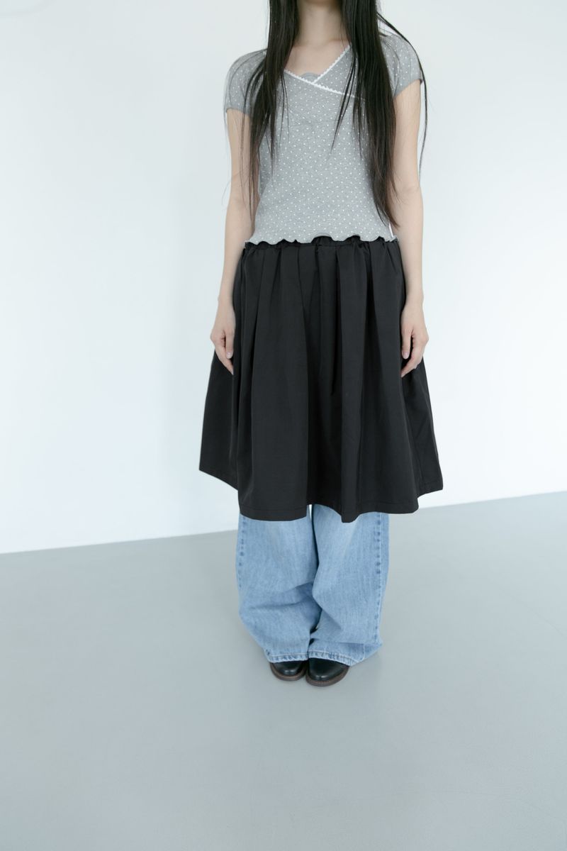 gather glossy midi skirt(2colors)