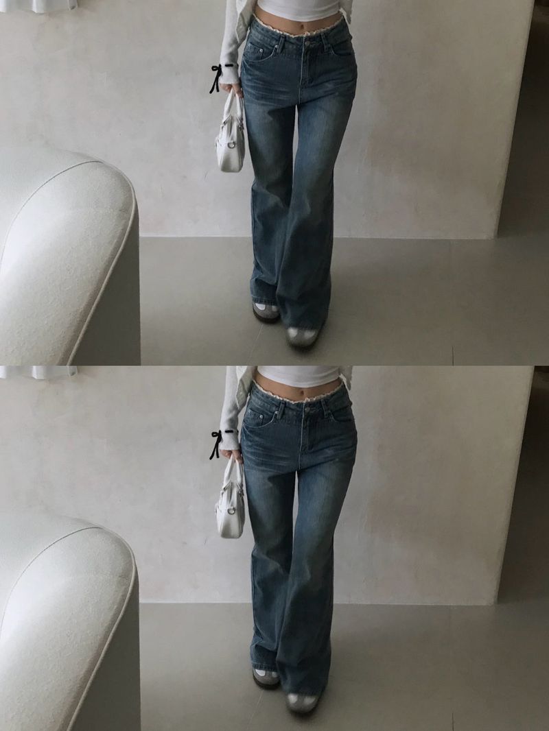 Pomel Lace Trimming Semi Bootcut Pants