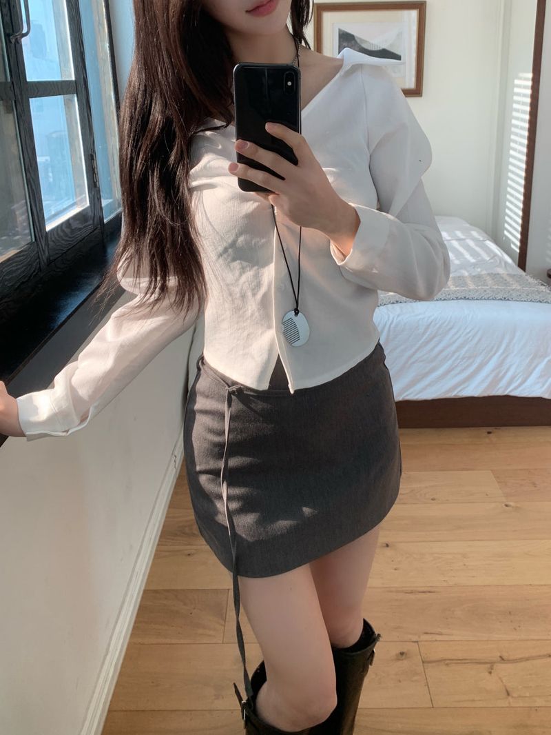 Slate Line Thin Belt Formal Mini Skirt