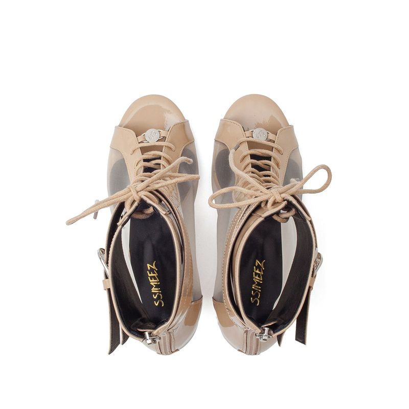 Sheer Buckle Lace-Up Open Toe Heel(Beige)