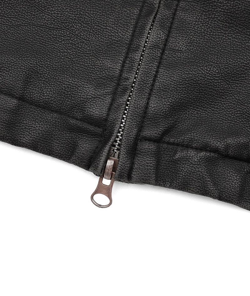 Washed Leather Crop Jacket - Black