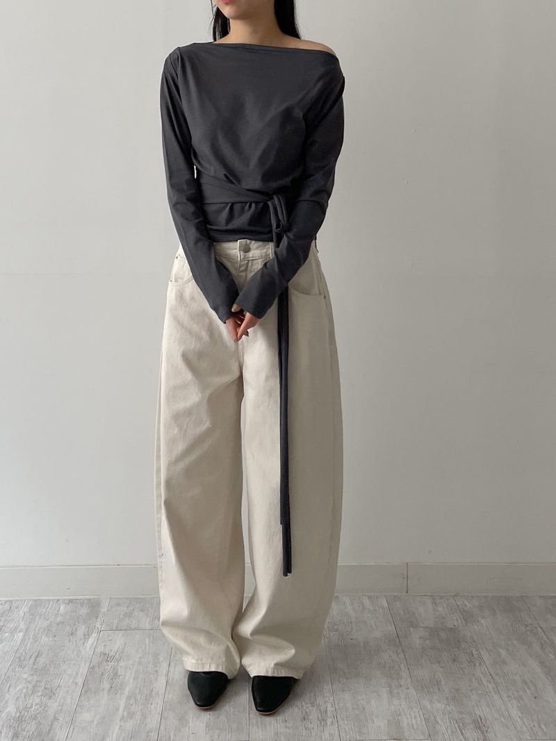 Boat Neck Shirring Wrap T-Shirt