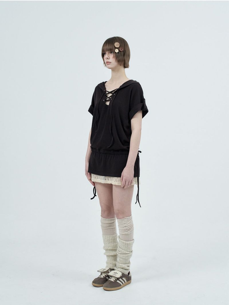 eyelet lace hood op / brown