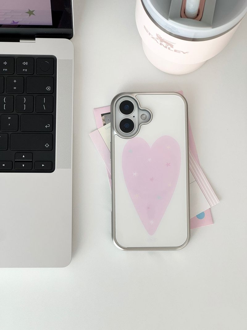 [Magsafe] PINK HEART Silver Glass Bumper Case