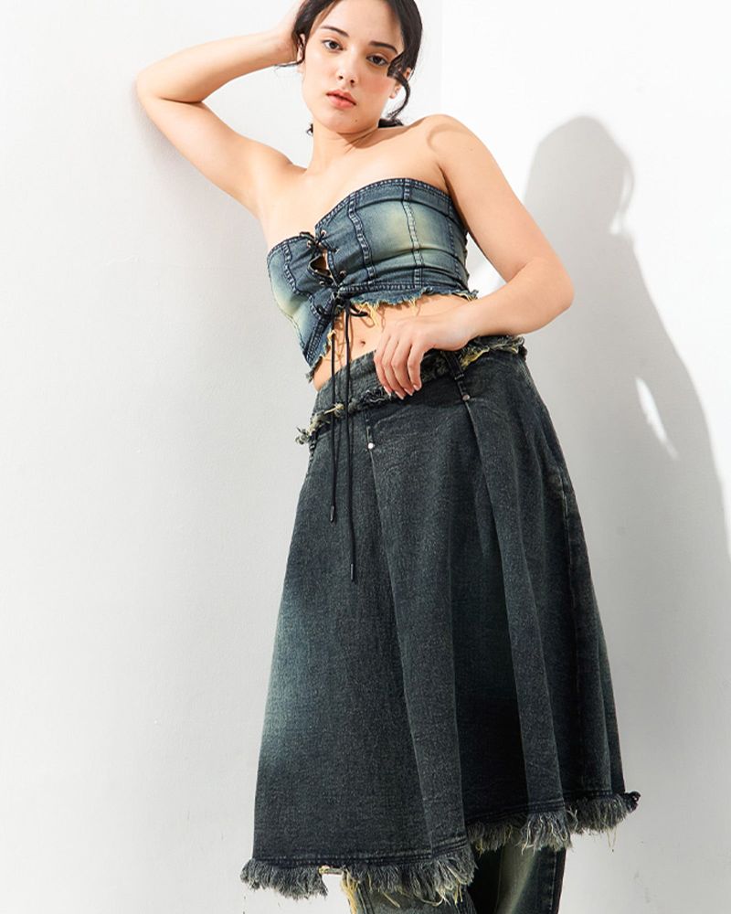 Line Up Denim Bustier Top