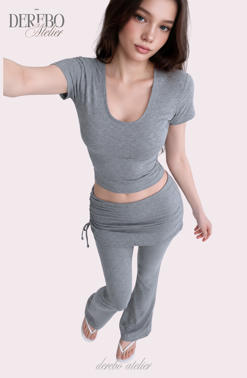 Liiv short-sleeve cap training shirring pants set (LONG PANTS)