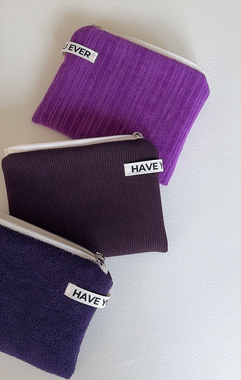 Corduroy flat pouch - purple , M size