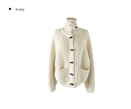 Rucker High Neck Duffle Button Knit Cardigan