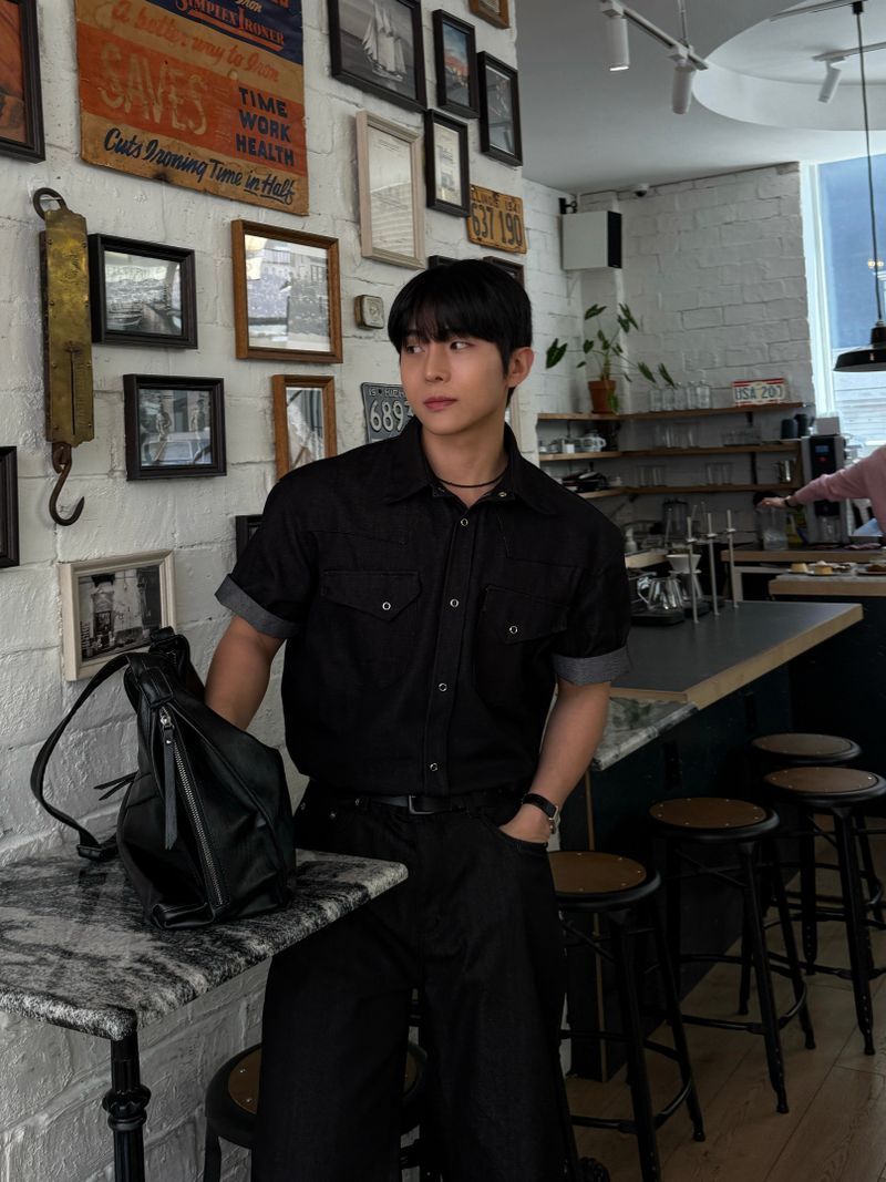 Leaf denim western short sleeve shirt