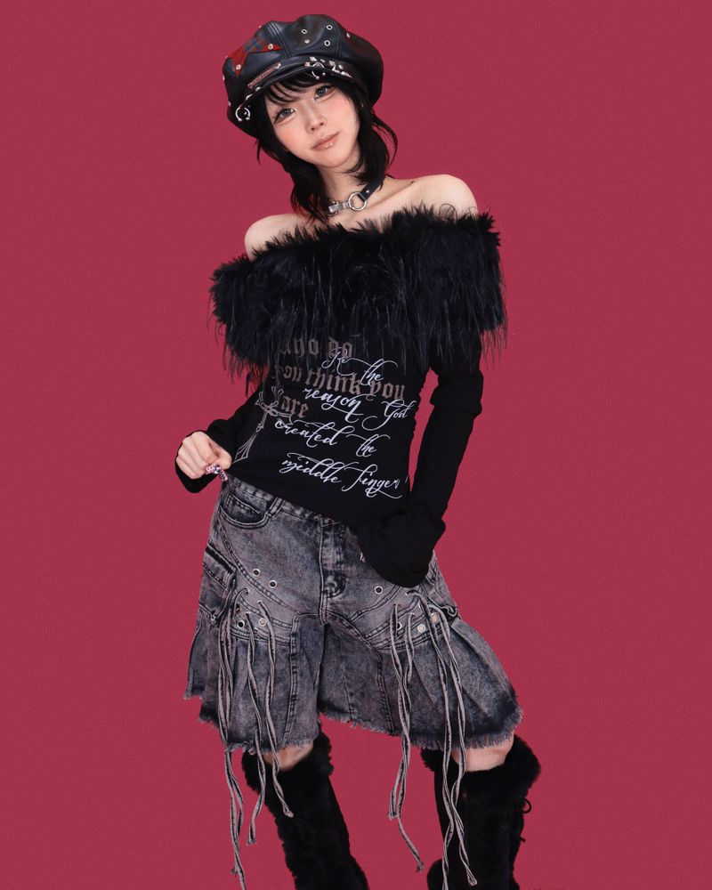 angry eyelet wide half pants - black
