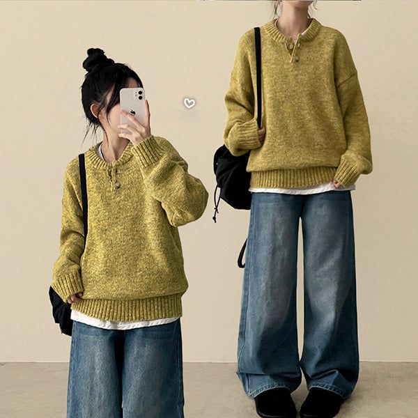 Dove Dotom Henry Neck Snap Round Knit