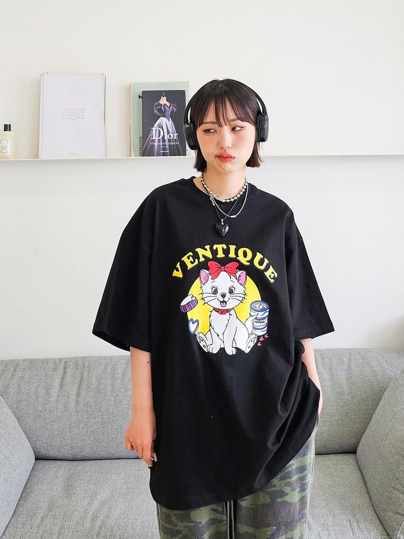 VENTIQUE(ベンティーク)の「VENTIQUE Smile Cat Short Sleeve T-shirt 3color(Tops)」