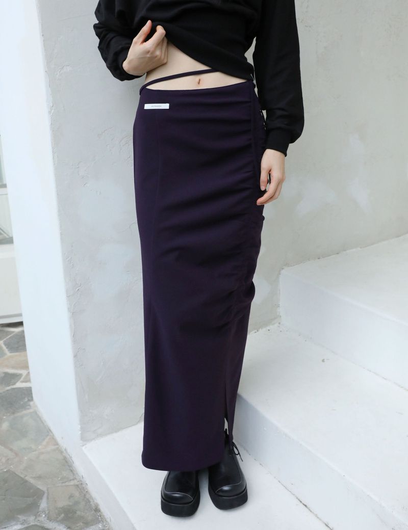 RUCHED LONG TIE SKIRT(PURPLE)