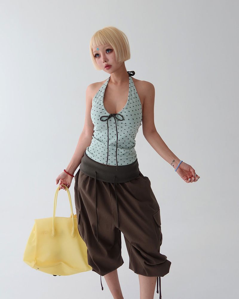 Star Shirring Ribbon Halterneck Sleeveless