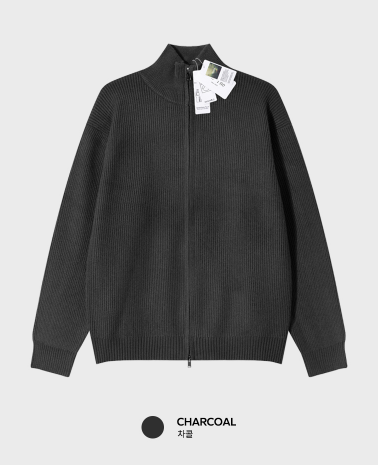 All Day Vertical Ribble Two-Way Half Neck Modal Knit Zip-Up