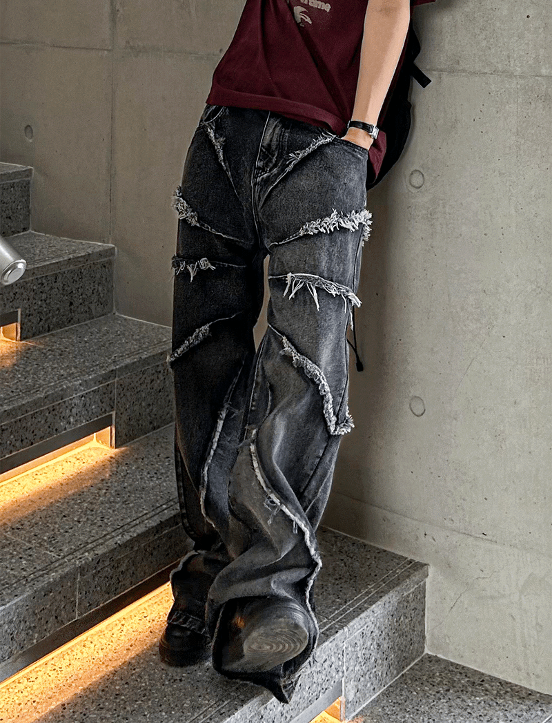 torando cut-off wide denim pants