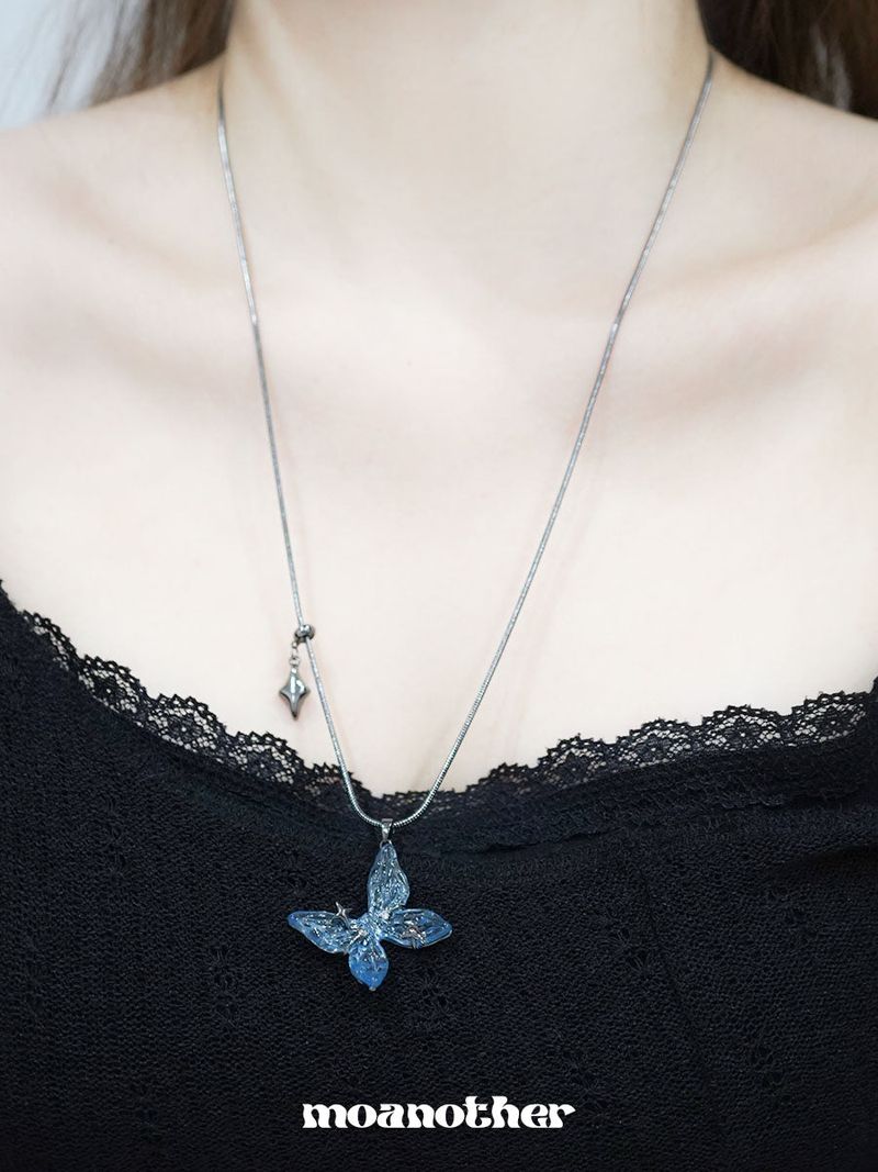 Blue Butterfly Long Necklace