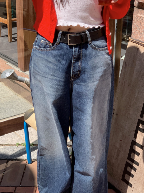 TY Deep Blue Washed Denim Wide Pants