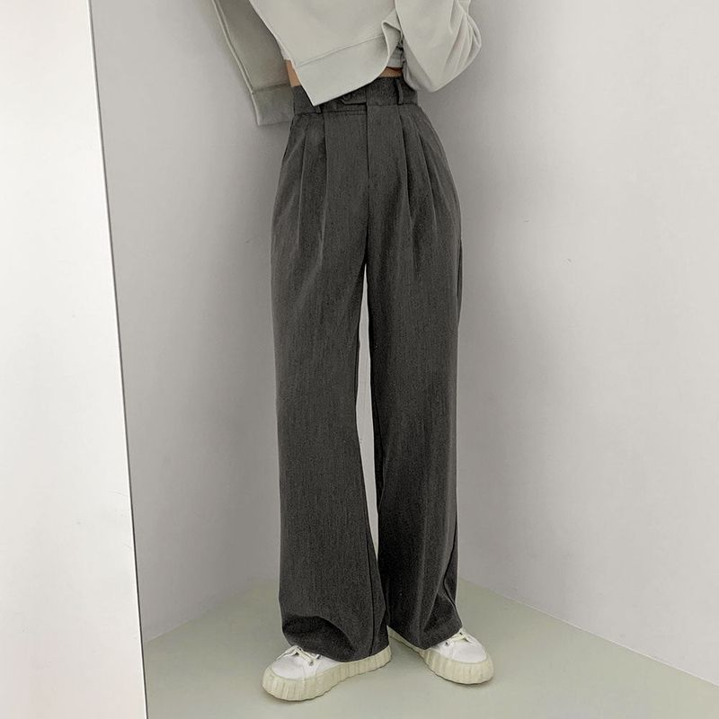 [High waist] one-button pin tuck slacks