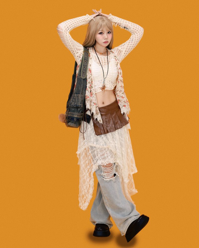 big belt denim cross bag