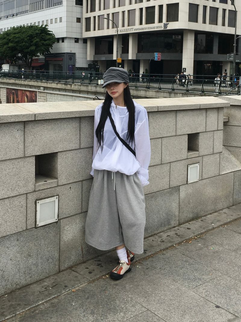 Sheer diagonal see-through windbreaker (5c)