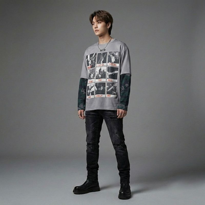 Grey RockStar Layered T-Shirt