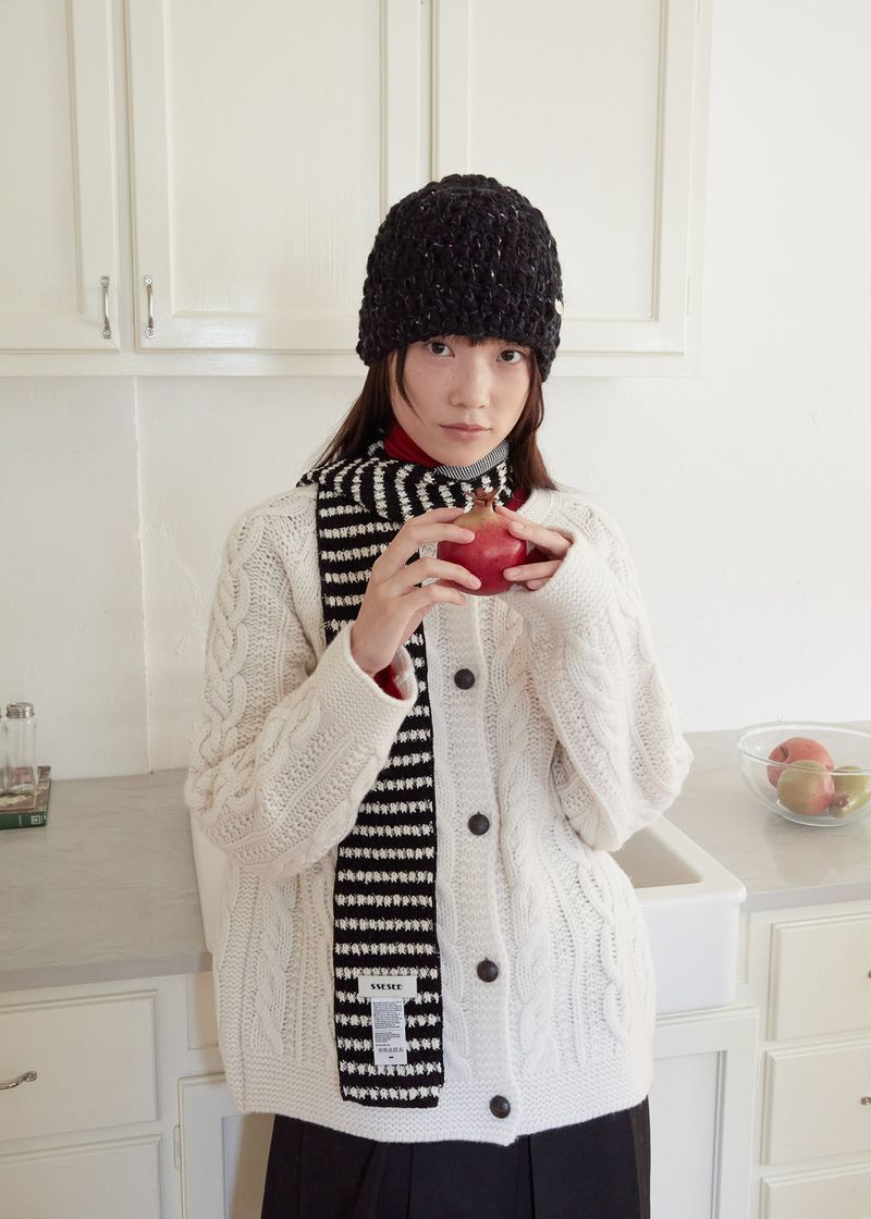 Striped Knit Muffler - Black