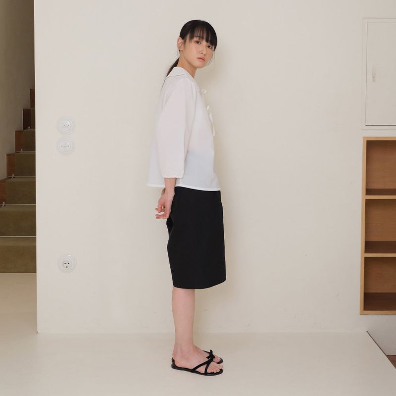 White Seersucker Ribbon Blouse