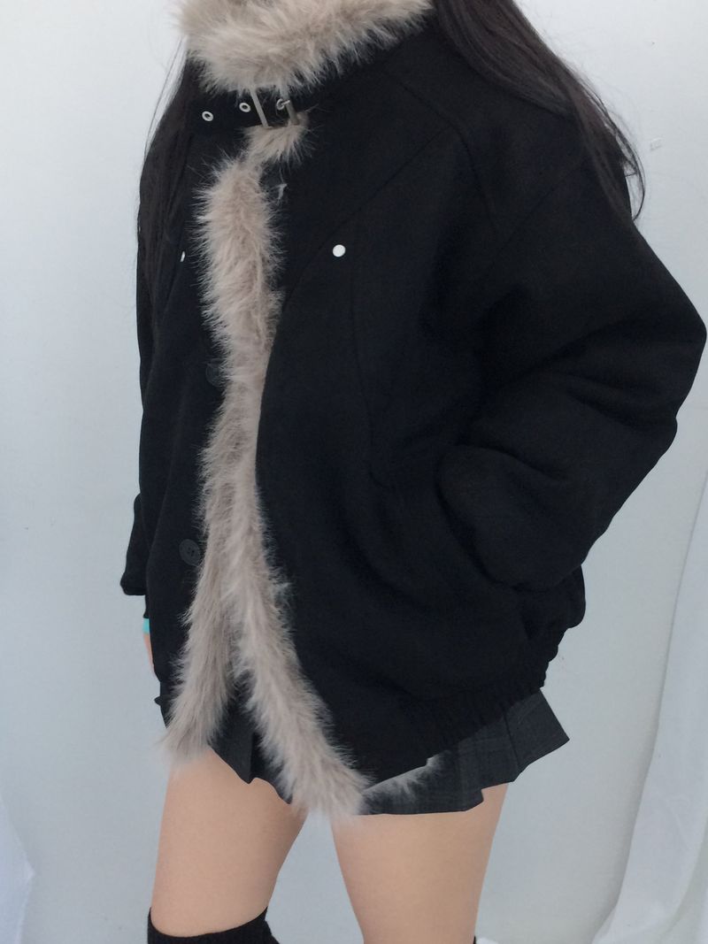 Milkfur high neck suede jumper