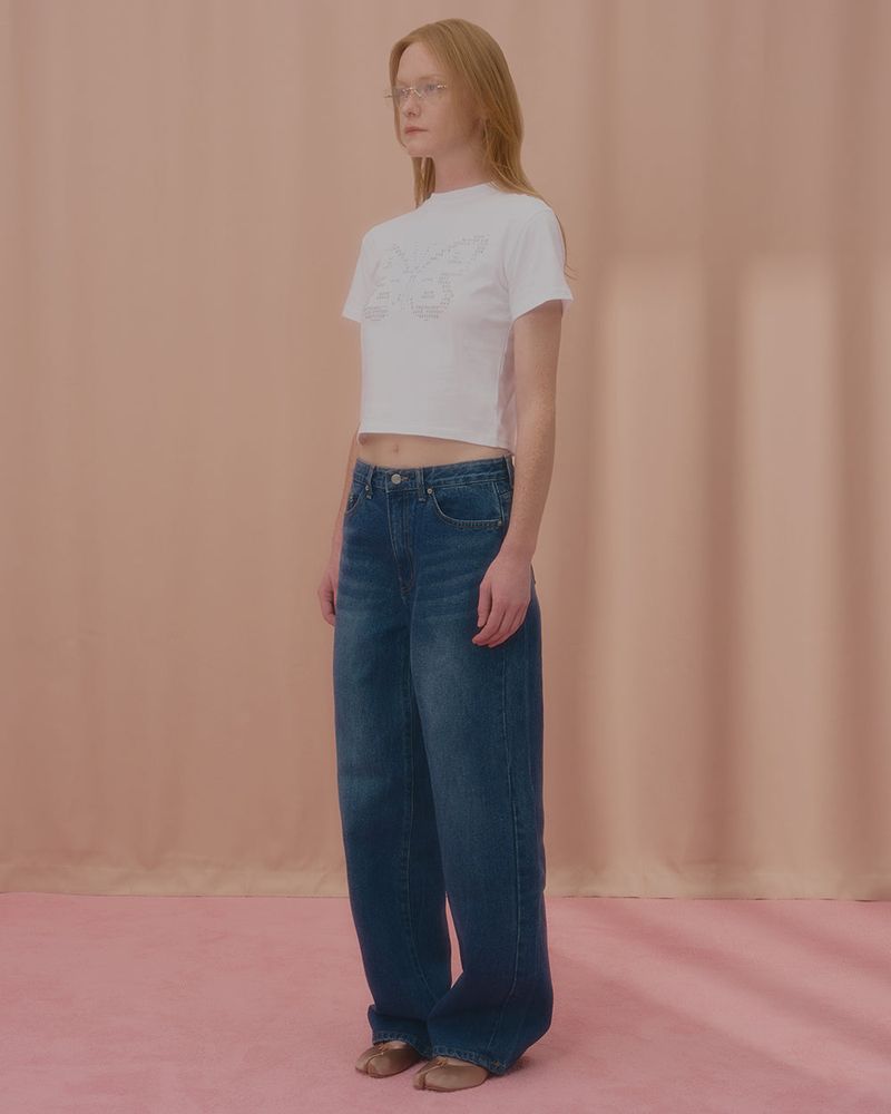TEXT BUTTERFLY CROP TSHIRT-WHITE