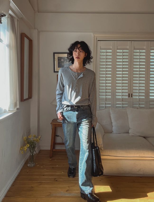 ルージュ レイヤード ヘンリーネック ロングスリーブ Tシャツ