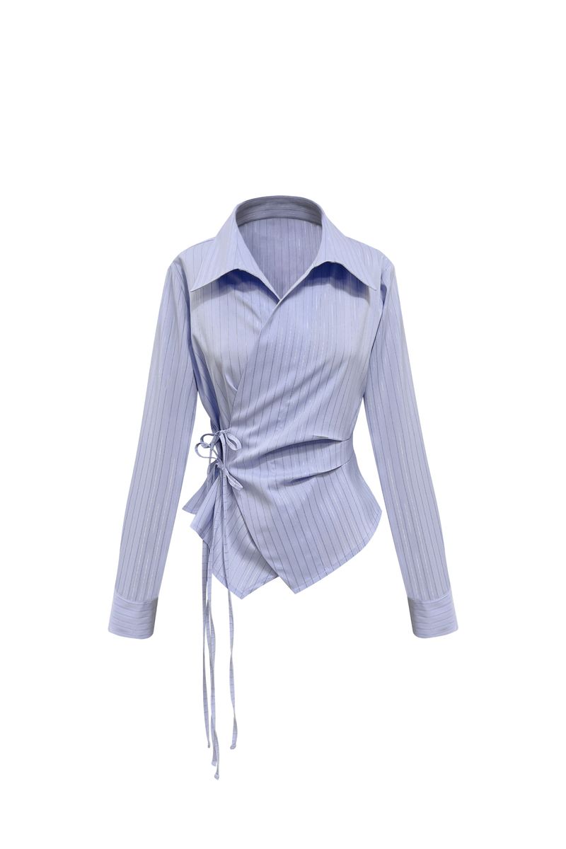 EVE STRIPE WRAP SHIRT / SKY BLUE