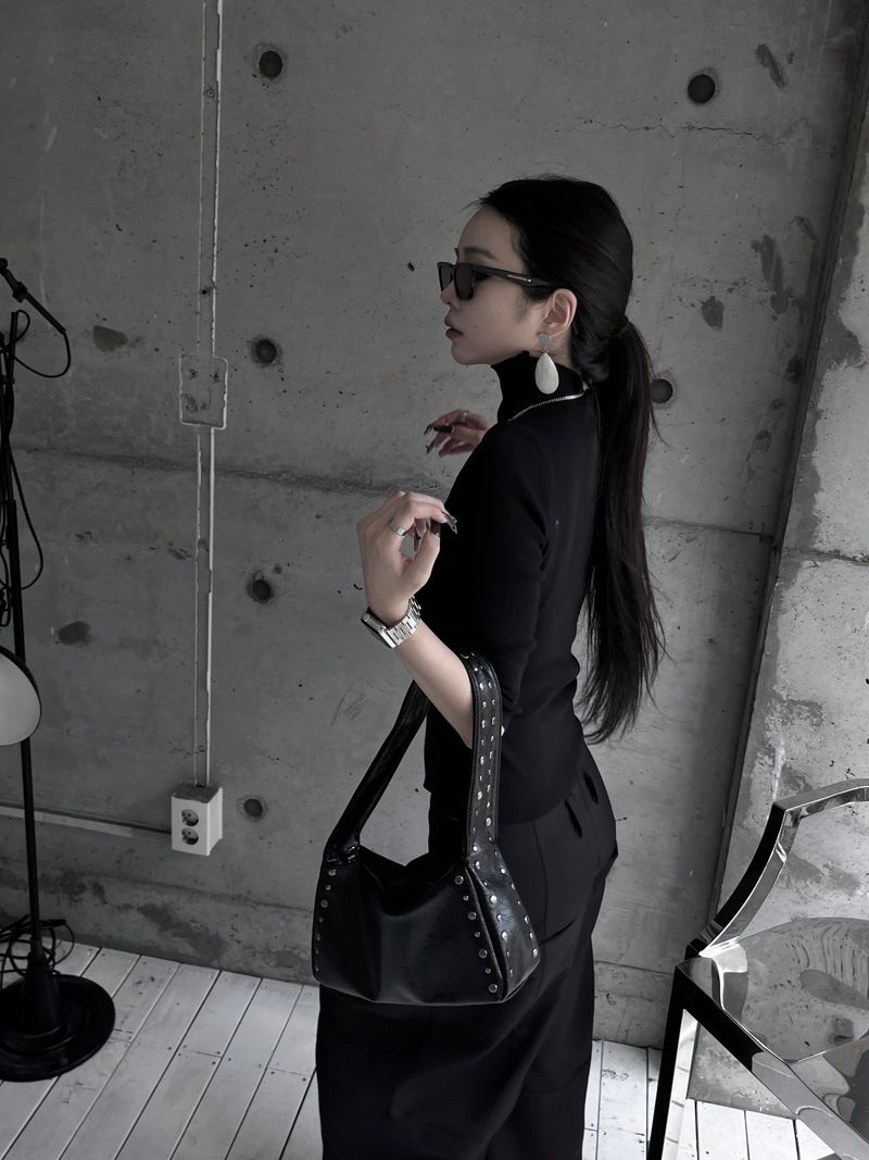 studded shoulder shark bag