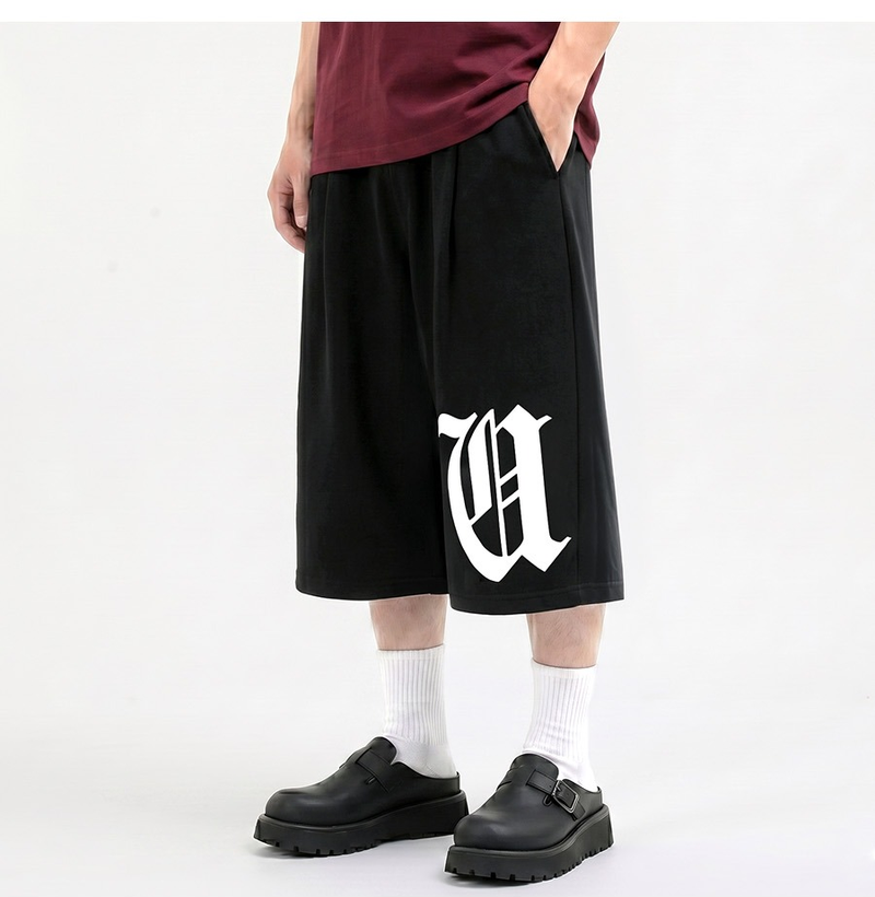 Balloon Curved Sweat Bermuda Pants Black Gothic