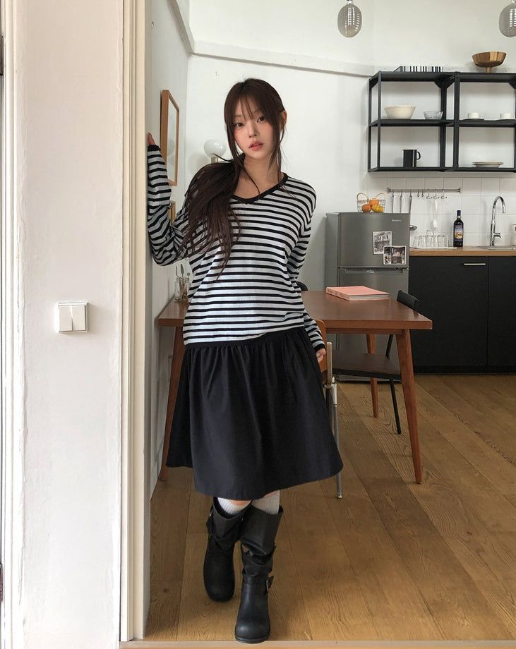 Huring Double Button Balloon Midi Skirt