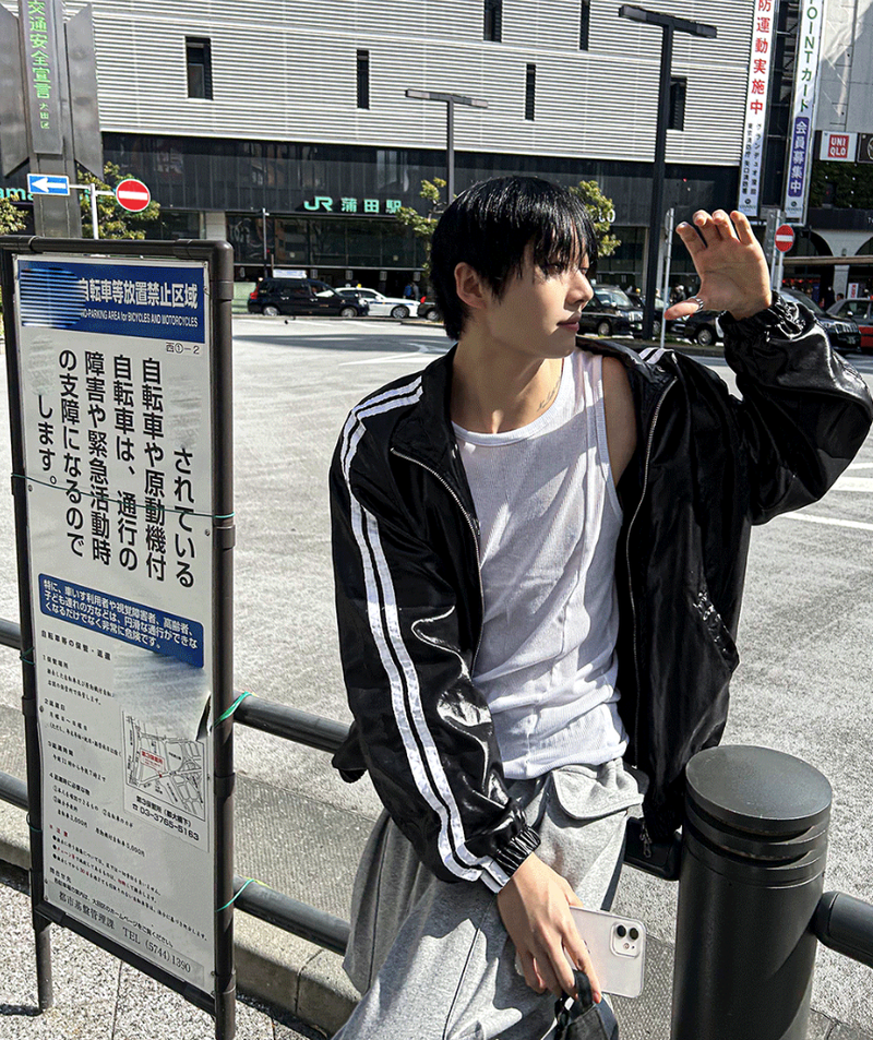 glossy track windbreaker